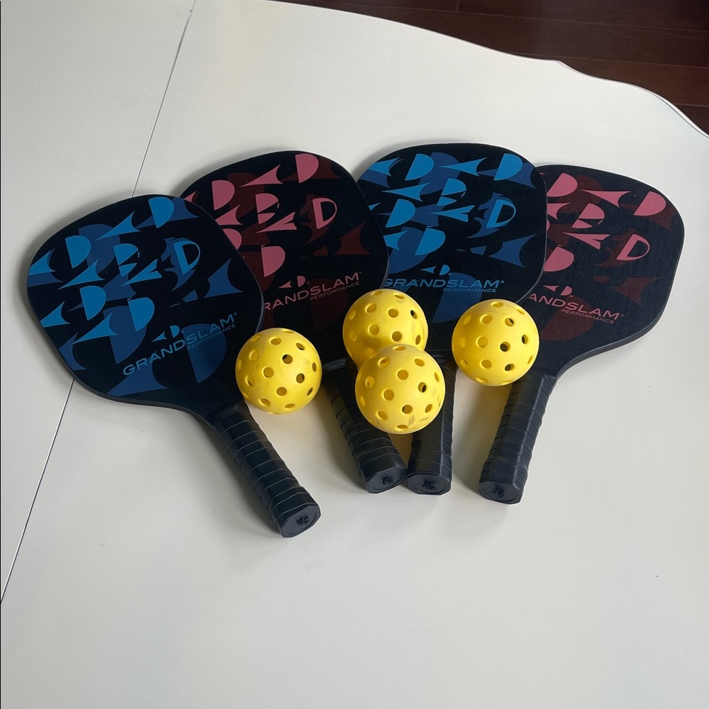Grand Slam Blue and Red Pickleball Paddle Set with Yellow Balls